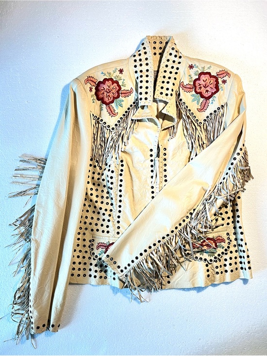 Double D Ranch Jackets & Blazers - Double D Ranch Cream Leather Fringe Jacket with Embroidered Florals size M